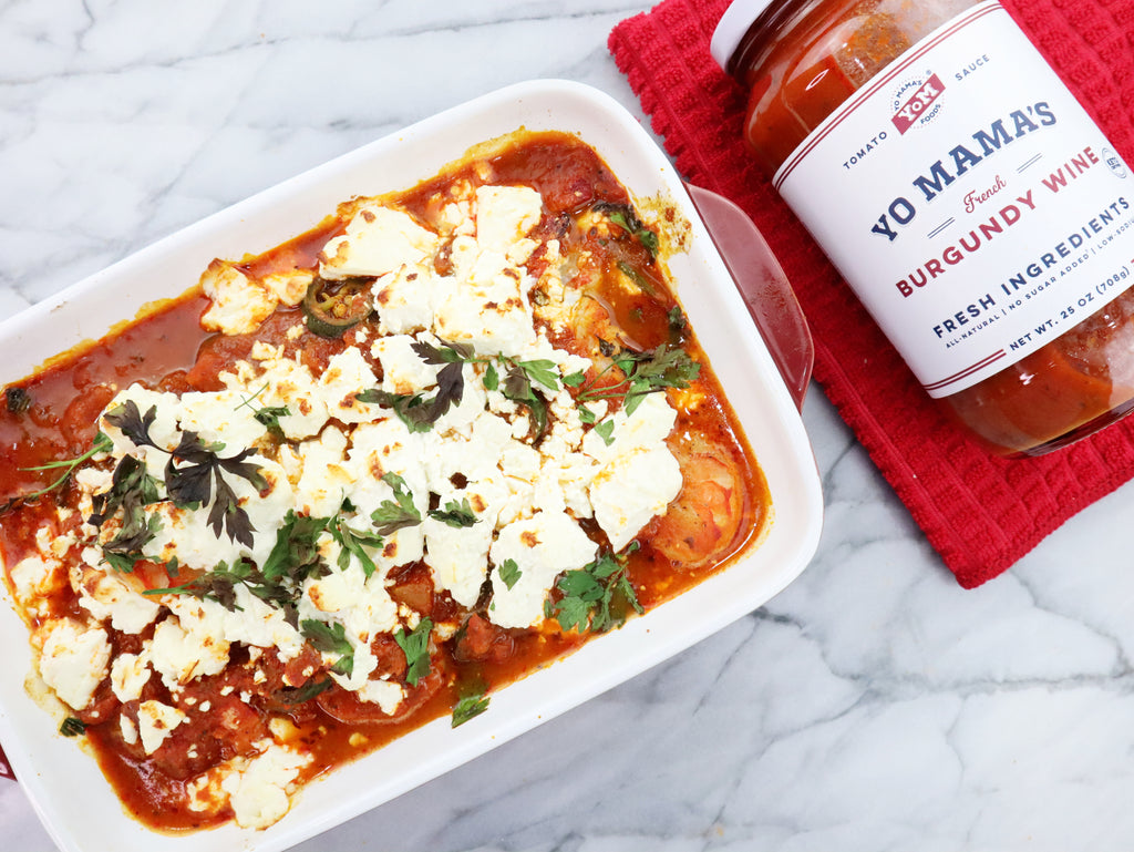 Burgundy Wine Prawn and Feta Bake - Yo Mama's Foods