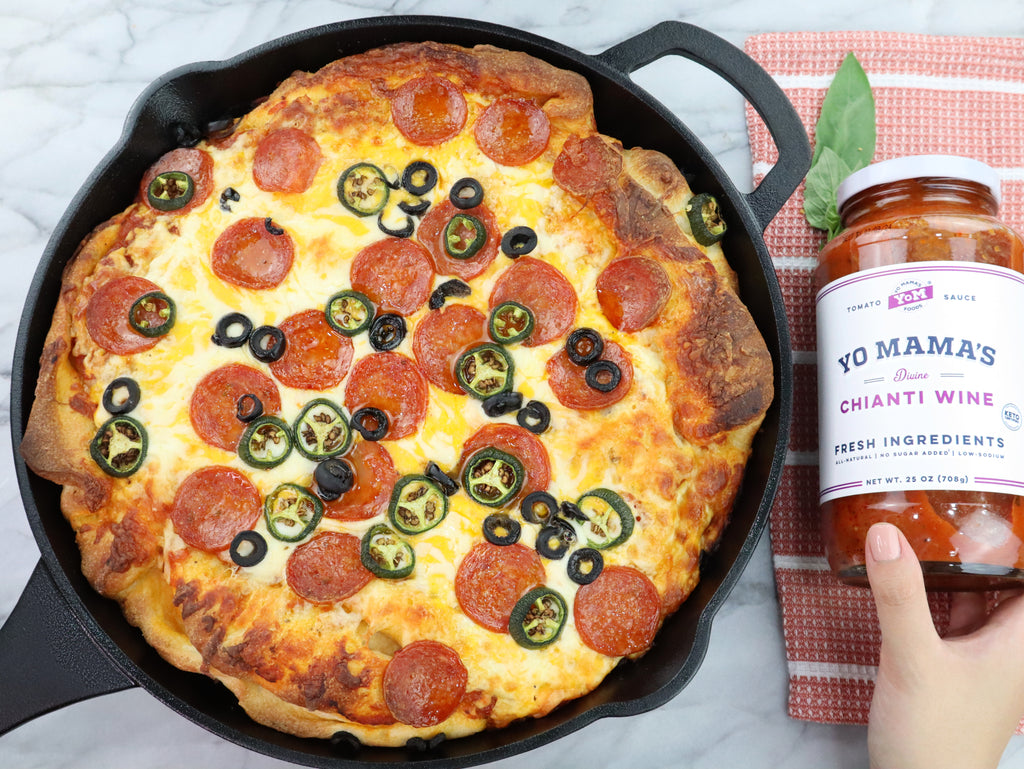 Chianti Wine Deep Dish Skillet Pizza - Yo Mama's Foods
