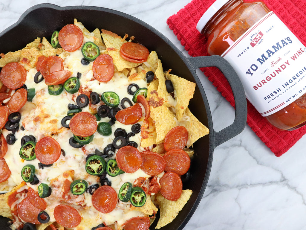 Burgundy Pizza Nachos - Yo Mama's Foods