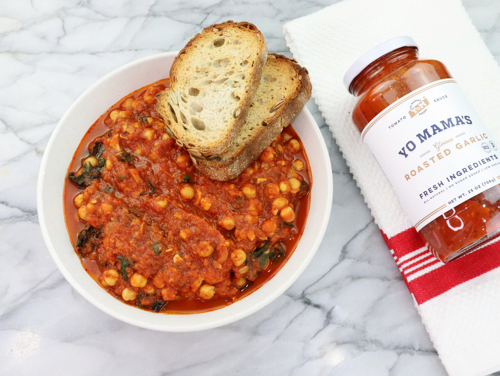 Roasted Garlic Braised Chickpeas - Yo Mama's Foods