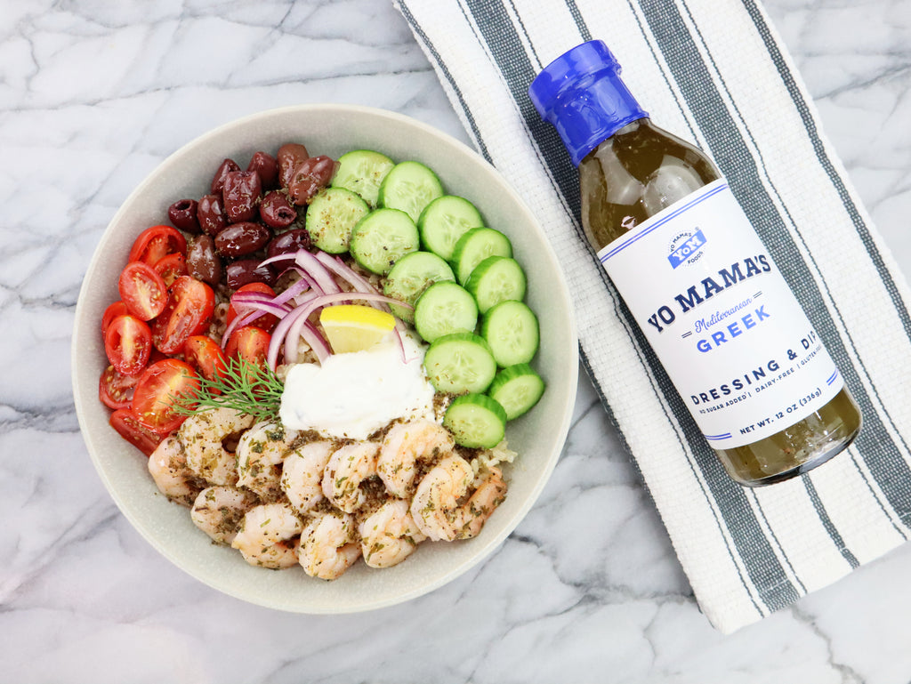 Greek Shrimp and Rice Bowl - Yo Mama's Foods