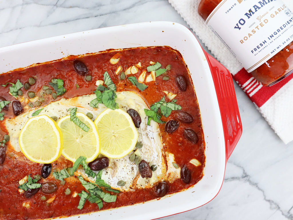Baked Cod with Roasted Garlic Sauce - Yo Mama's Foods