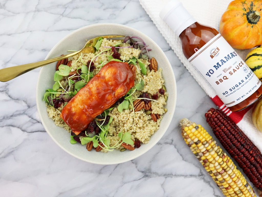 Maple BBQ Salmon with Harvest Quinoa - Yo Mama's Foods