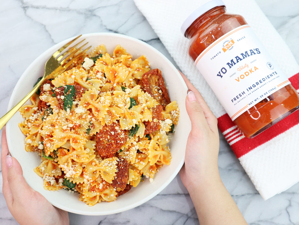 Sundried Tomato & Spinach Vodka Farfalle - Yo Mama's Foods