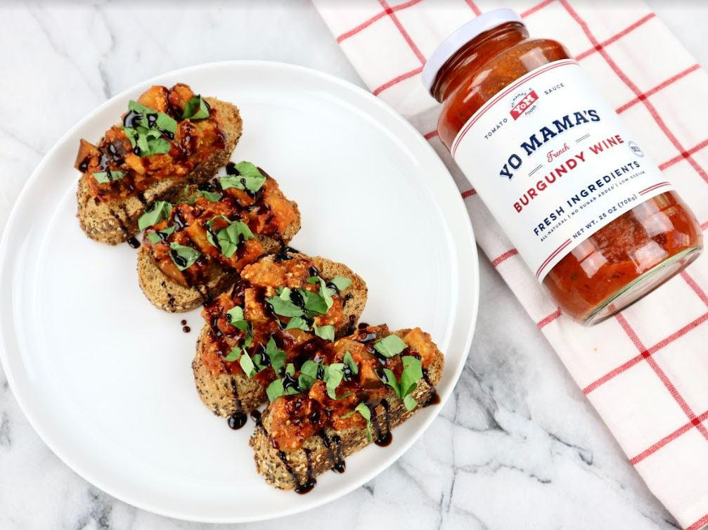 Burgundy Eggplant Marinara Crostini - Yo Mama's Foods