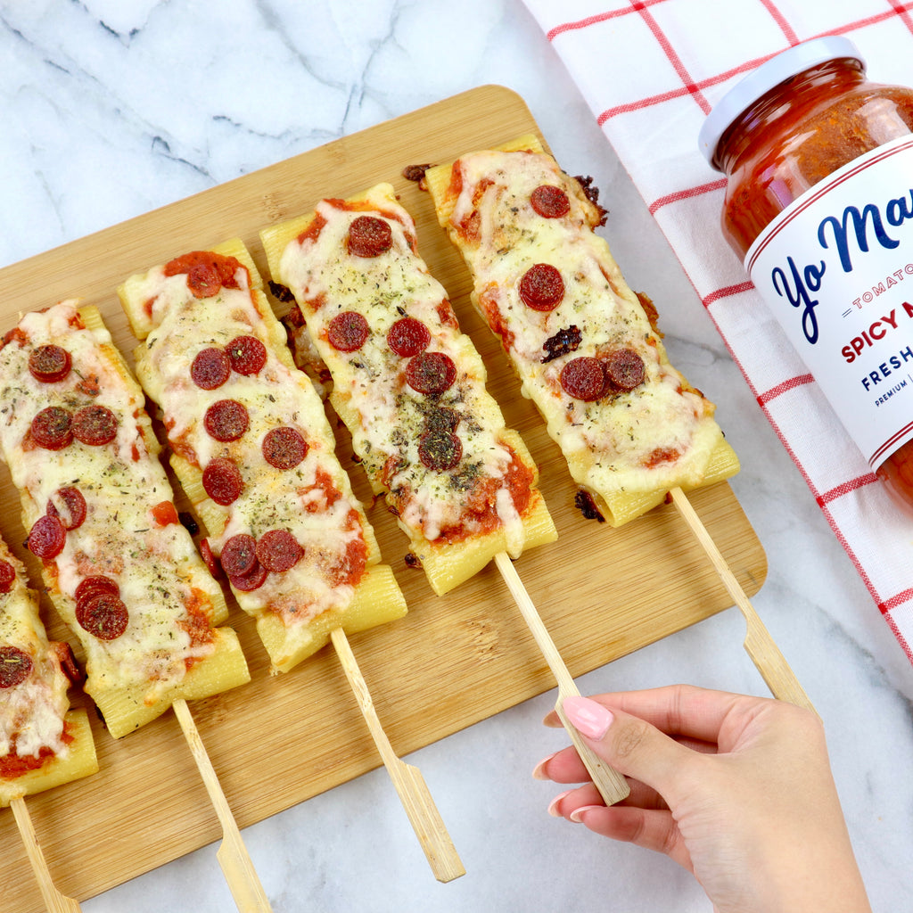 Spicy Marinara Rigatoni Skewers - Yo Mama's Foods