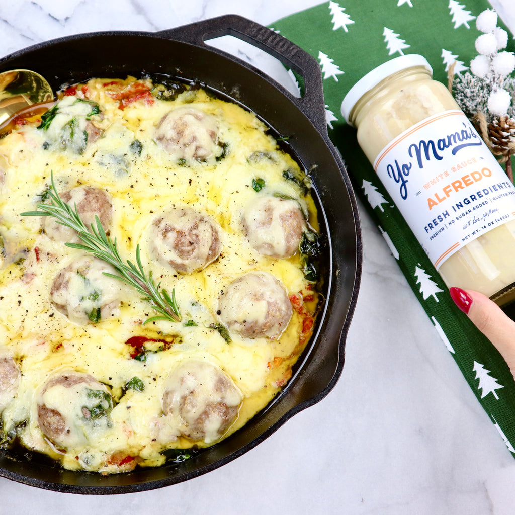 Alfredo Skillet Meatballs - Yo Mama's Foods