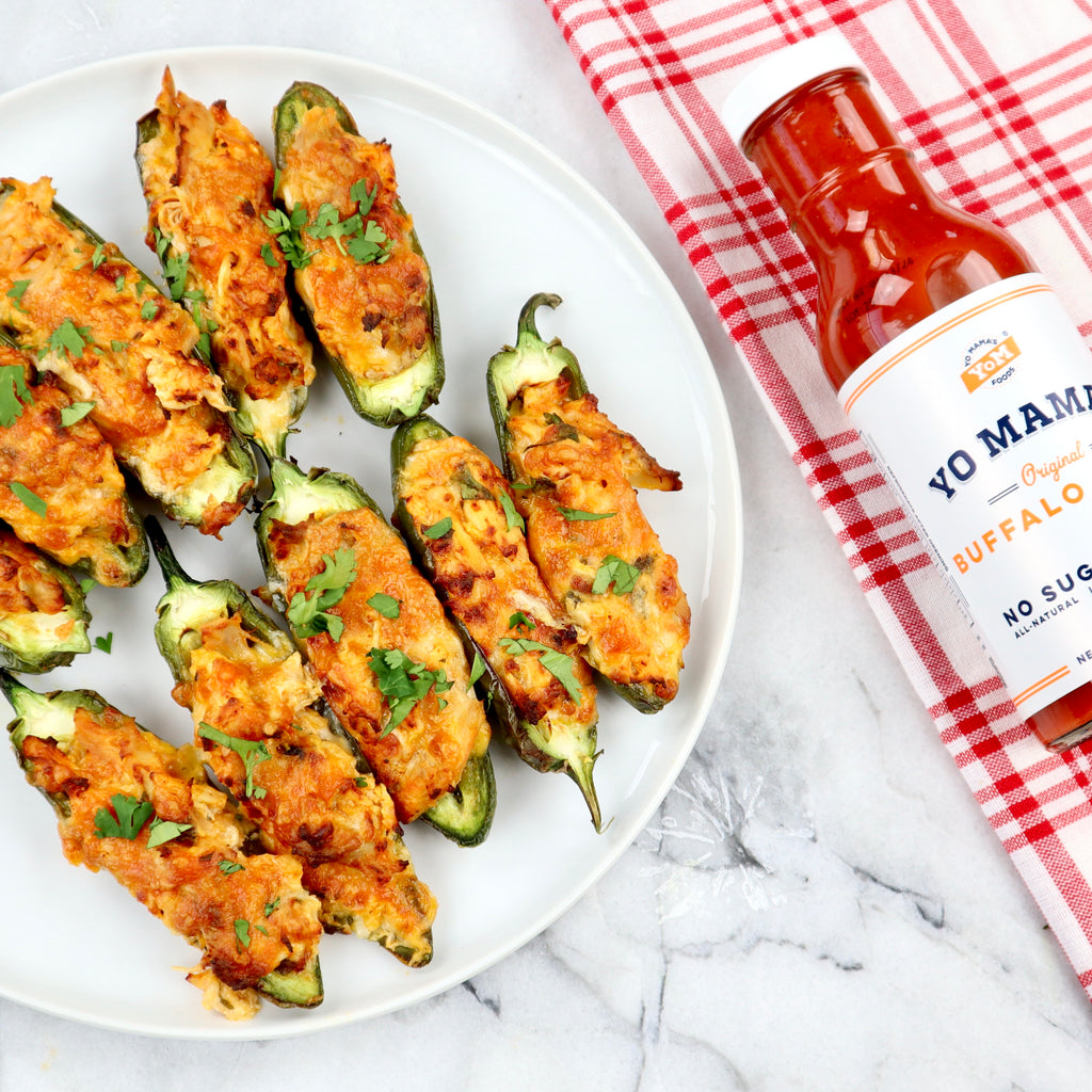 Buffalo Chicken Stuffed Jalapenos - Yo Mama's Foods