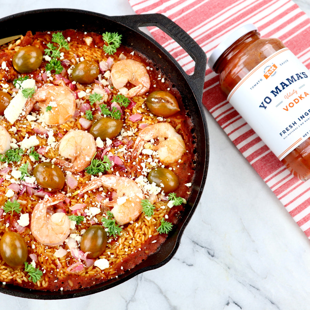 Skillet Shrimp Orzo - Yo Mama's Foods